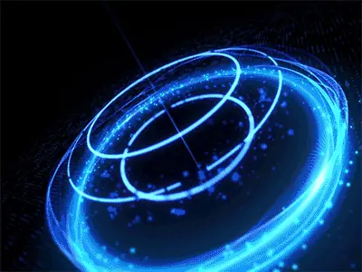 Rotating data sphere representing artificial intelligence research