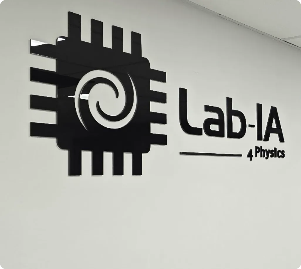 Sign with Lab-IA's visual identity at the entrance of the laboratory