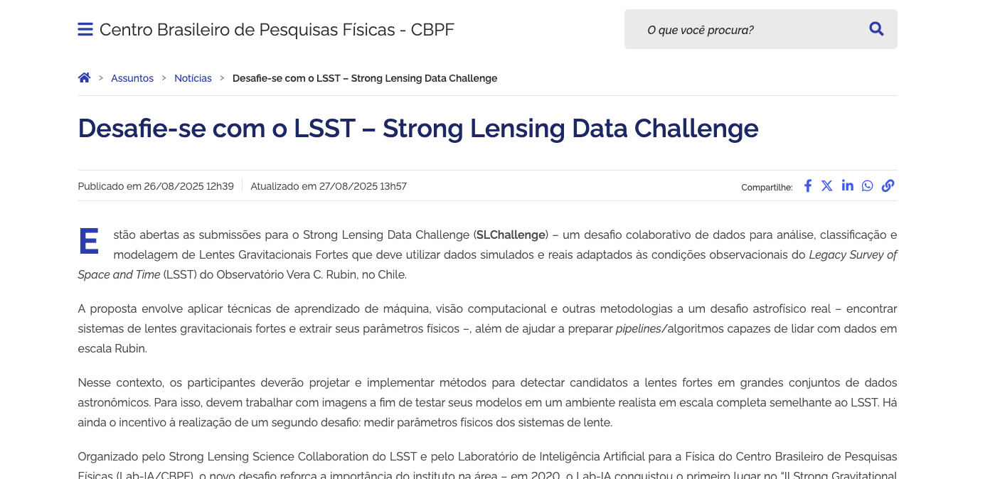 Desafie-se com o LSST – Strong Lensing Data Challenge